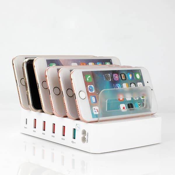 USB+USB-C Ladestasjon med 6 uttak, QC3.0, 40W