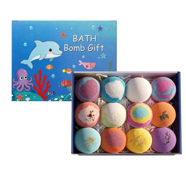 【YD】12-pack badbomber presentförpackning, färgglada bubbelbadbomber aromaterapi spa-set påskpresent, 12*50G 1 LÅDA
