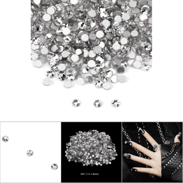 1440 kpl Valkoinen kristallilasi nail art strassit phone case DIY SS3(1,3-1,5mm)