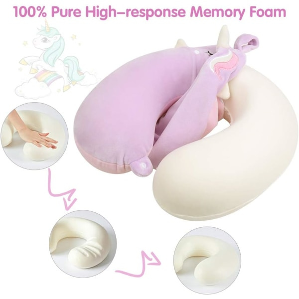 Kids Travel Kudde, Unicorn Memory Foam Rese Nackkudde SQBB