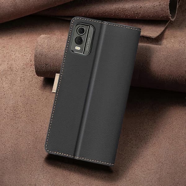 (Ny) Farvematchende RFID Tyverisikret Læder Telefoncover Black For Nokia C32