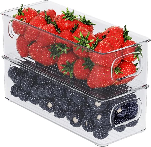 [YD]Fridge Organizer Set of 4, Stackable Storage Bins, Small Refrigerator Organizer Bins with Handles for Kitchen, Freezer, Pantry