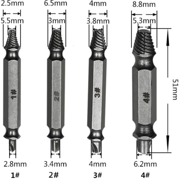 【YD】Set of 4 Screw Extractors - Easily Remove Broken Bolts