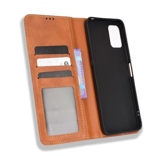 (Ny) För Umidigi Power 5S Magnetspänne Retro Textur Läderfodral Brown
