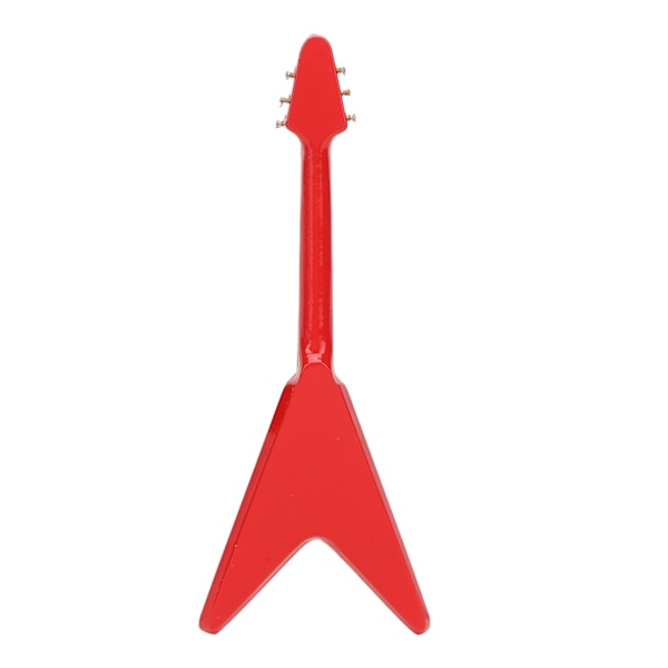 Miniatyr Röd Elgitarr Replika - Mini Musikalisk Instrumentmodell i Trä för Dockskåpsdekoration, 14cm