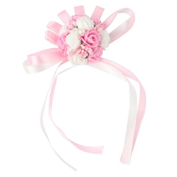 Bryllups- og brudepike-håndleddsblomst for bryllup, fest, skoleball, dans - Rosa og hvit #3