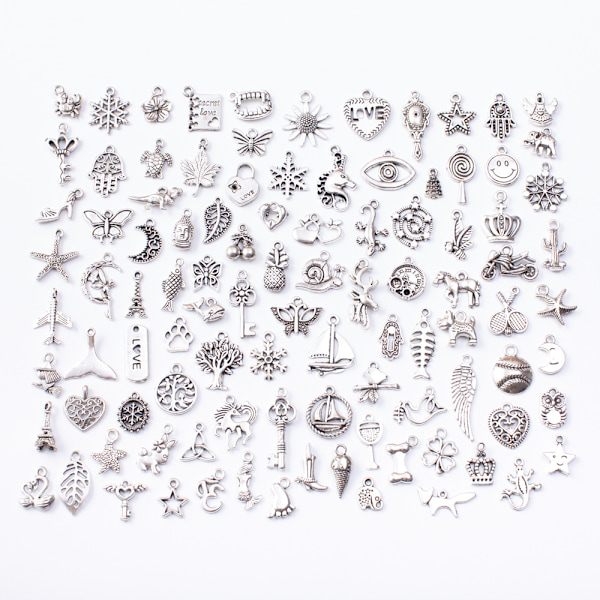 100 st Silverberlocker blandade antika stilar hängen DIY