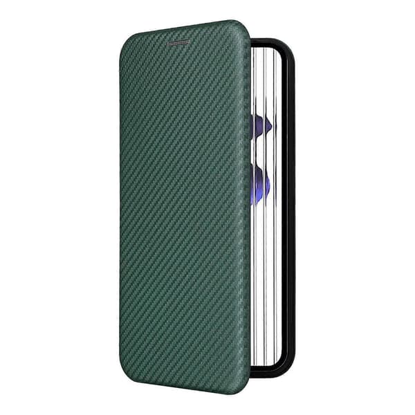För Nothing Phone 1 Flipfodral i kolfibertextur i läder Green