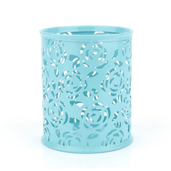 Blå Hul Rose Blomst Mønster Pen og Blyant Holder Organizer til Kontor Desk