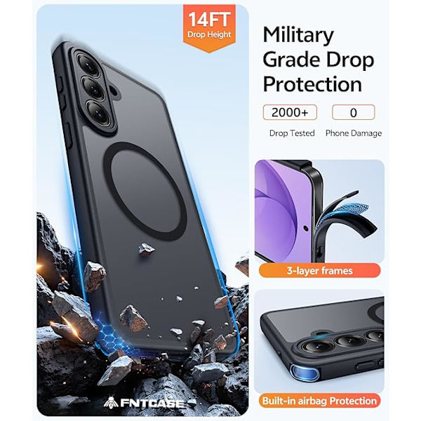 【YD】FNTCASE for Samsung Galaxy S26 Plus Case with Screen Protector, MagSafe Compatible, Translucent Matte, Full Camera Protection, Shockproof Black