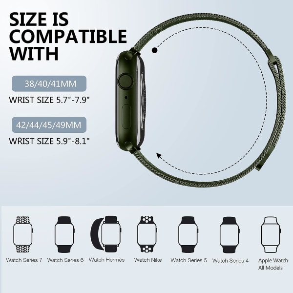 Metalliranneke yhteensopiva Apple Watch rannekkeen kanssa 40mm 38mm 41mm Green 42/44/45/49mm