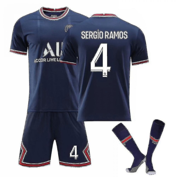 2122 Ny säsong hemmatröja Sergio Ramos nr 4 herr Paris fotbollströja set - Storlek 26 26