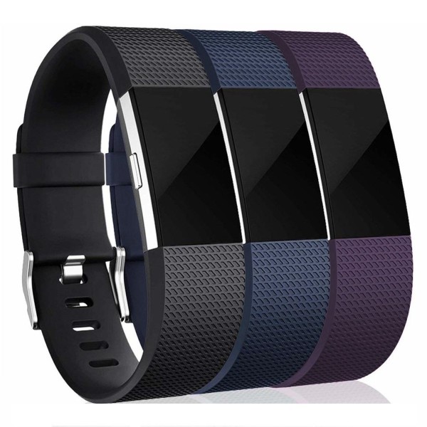 Fitbit Charge 2 armbånd silikon 3-pakning svart/blå/lilla (S)