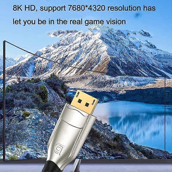 2m 1.4 Version DP-kabel Forgyldt Interface 8K High-Definition Display Computerkabel OD6.0MM 30AWG Med Nylonnet Gray