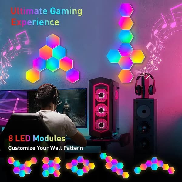 【YD】Hexagon Light 8-pack LED Wall Panels RGB Gaming Light