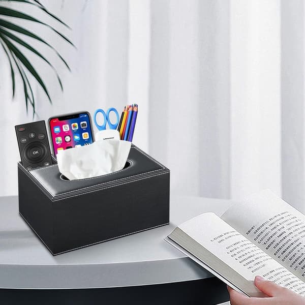 【YD】Rectangular Tissue Box Holder, Compatible with Kleenex Multifunctional Tissue Box Holder with Remote Control Holder, Decorative Nightstand Organizer