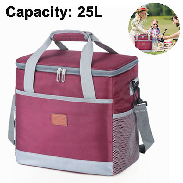 Lunchväska 15l/25l Isolerad Lunchbox Soft Cooler Kylväska Wine Red 25L