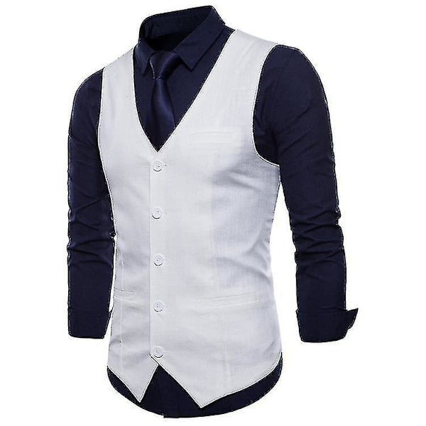 Enknäppt väst för män i enfärgad färg white 2XL