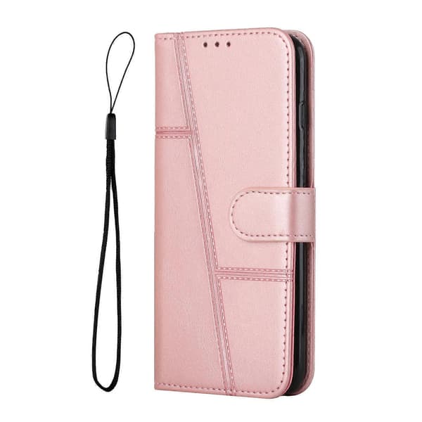 (Ny) För Tecno Camon 18 Premier Sömnad Kalv Textur Spänne Läder Telefonfodral Pink