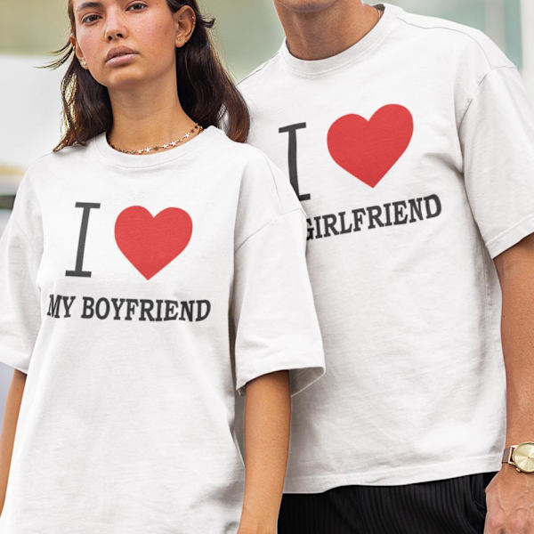 älskar min pojkvän eller flickvän t-shirt print unisex XL xl