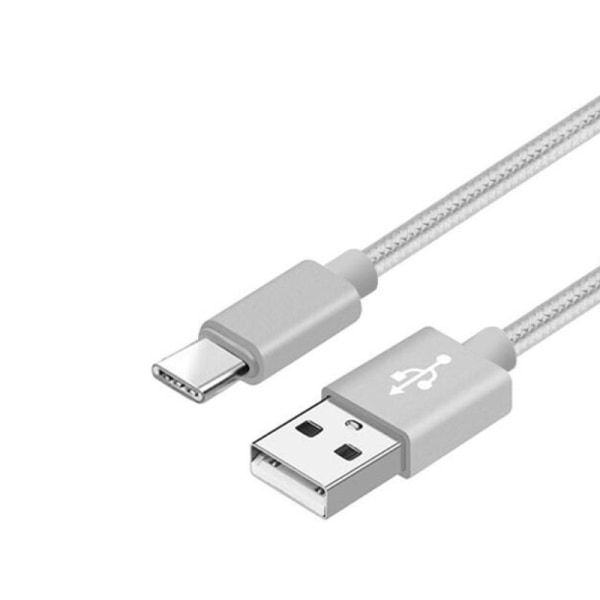 Nylon USB Type C kabel Hurtig opladning Silver 3 m