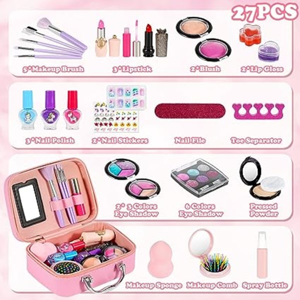 Makeup-sæt til børn, piger, 27 stk vaskbar kosmetisk makeup-taske med  opbevaringsboks, fødselsdagsjulegave til pige 3+ år 9fa5 | Fyndiq