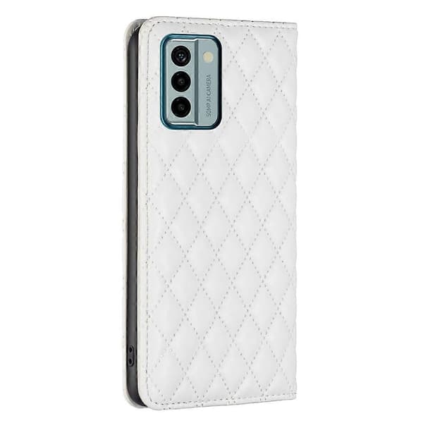 (Ny) Til Nokia G22 Diamond Lattice Magnetisk Læder Flip Telefonetui White