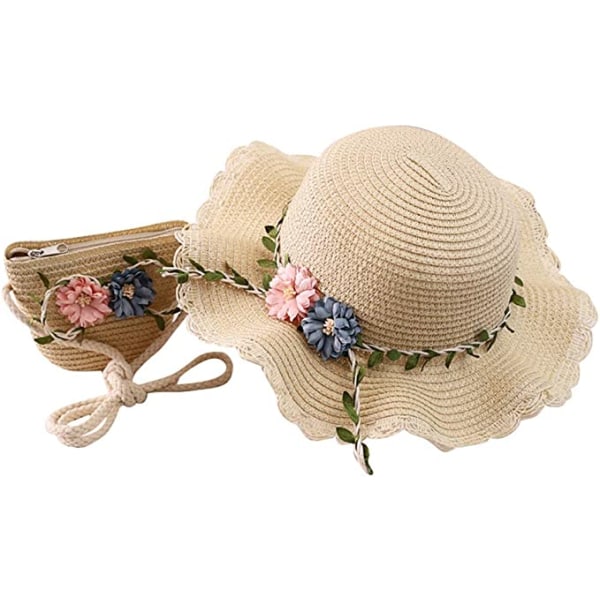 2-8 år gamla flickor Halmhatt Turisthatt Solhatt+Småväska Set beige