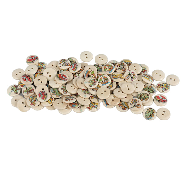 100 stk Assorterte Trykte Treknapper - 2 Hull Runde Dekorative Treknapper for Syarbeid - Loggfargede Biler