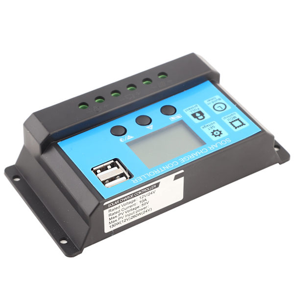 12V 24V Dobbel USB Solcellepanel Laderegulator Regulator LCD-skjerm 10A - Svart/Gul