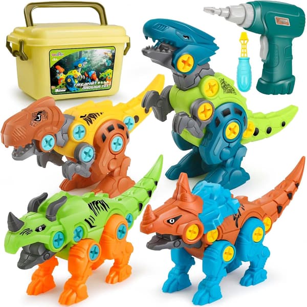 【YD】Demonterbare dinosaurleker med elektrisk drill, pedagogiske leker for barn, DIY-demontering og montering av dinosaurleker