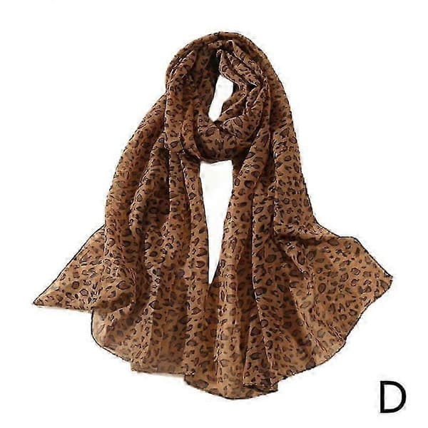 Leopardmønstret skjerf for kvinner, hvitt chiffon silke tynt sjal hijab coffee