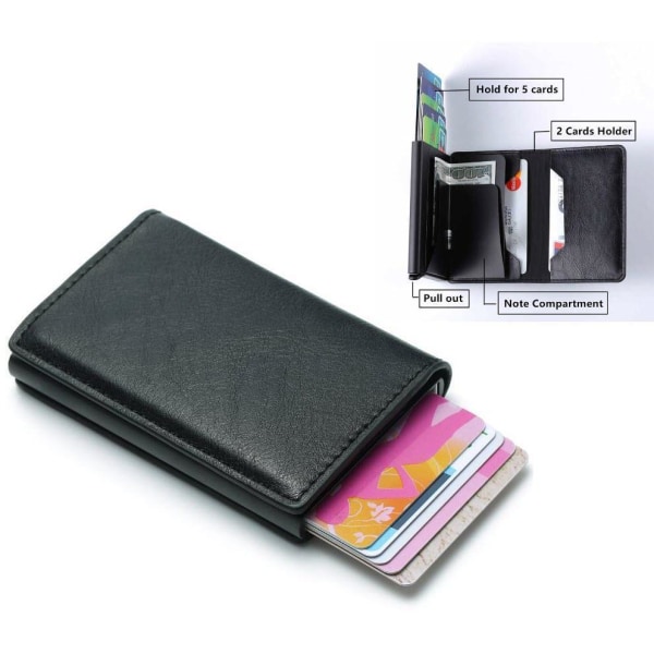 RFID-sikker læderjakke kortholder skubber 8 kort frem Mörkblå
