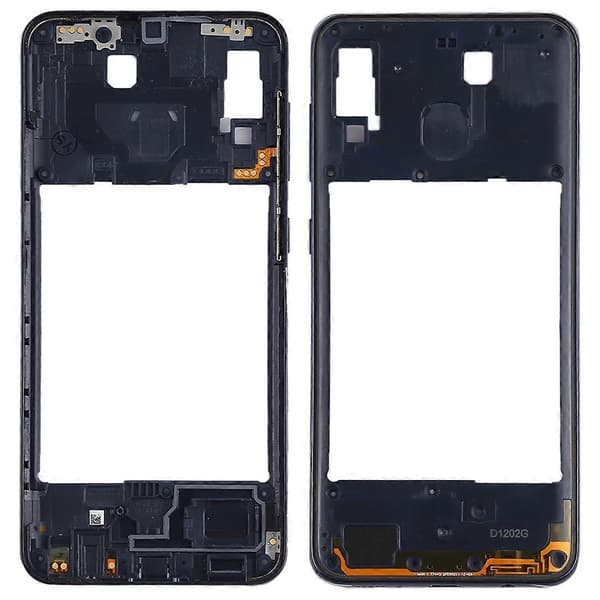 Galaxy A20:n keskirunkokehyslevy (musta) Black