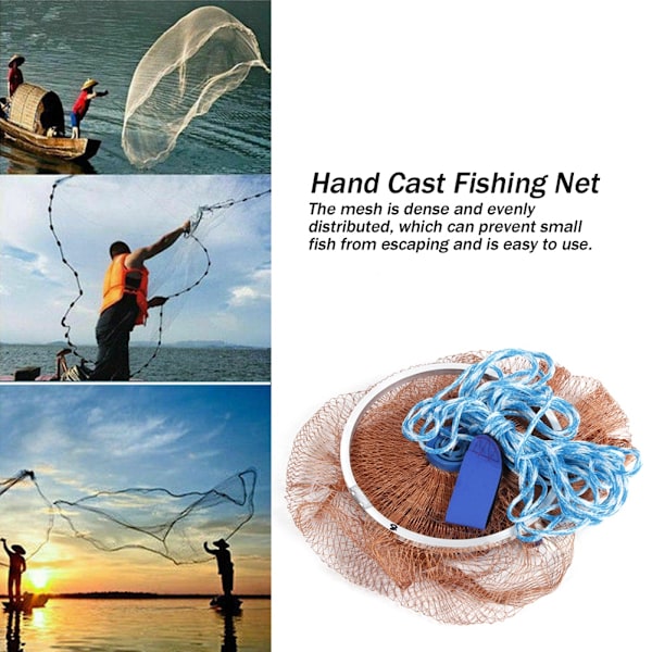 Fiskegarn i nylon for agnfisk - 2,4 m Håndkastet fiskenett i amerikansk stil for utendørs bruk