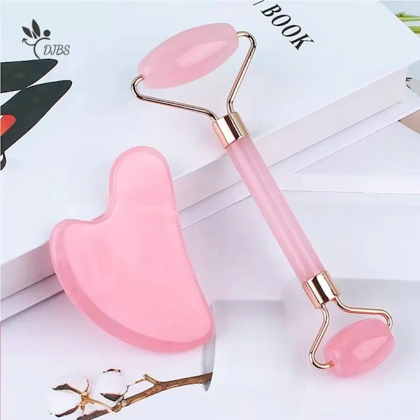 Rosa Gua Sha Tools Massager För Ansikt Hudvård Roller Set white