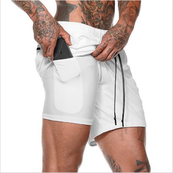Löparshorts för män Sport Casual Outdoor Loose Double Gym Pants Vit XL