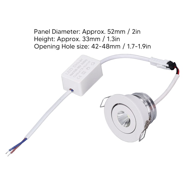 Mini Justerbar Vinkel LED Innfelt Taklampe, Hvit Aluminium, 4000K, 85-265V