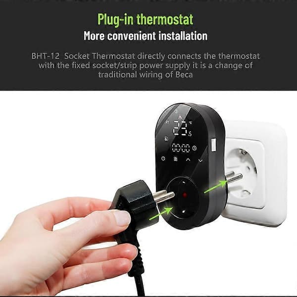 BHT12-E Plug-in LED-termostat utan WiFi, EU-kontakt White