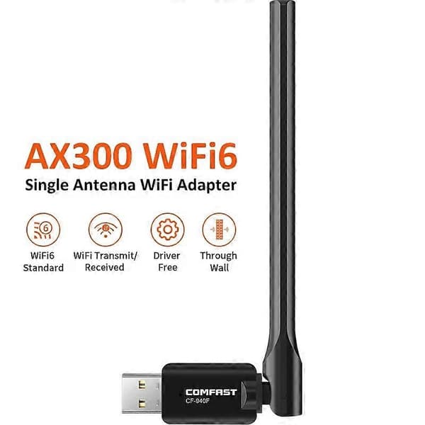 (Ny) COMFAST CF-940F 300Mbps WiFi6 USB-adapter 2.4GHz WiFi-antenne trådløst netværkskort Not Specified