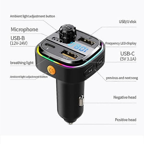 (Ny) C26 Bil Bluetooth Transmitter Håndfri Lydafspiller Dobbelt USB Biloplader Not Specified