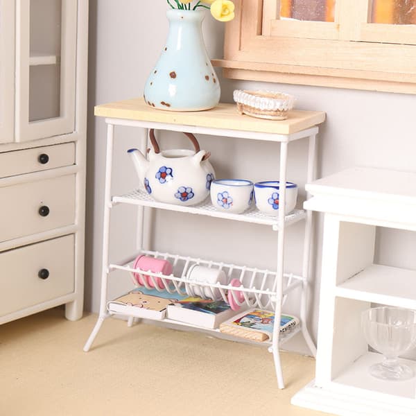 【YD】1:12 Dukkehus Simulation Mini Køkken Jern Display Hylde til C White