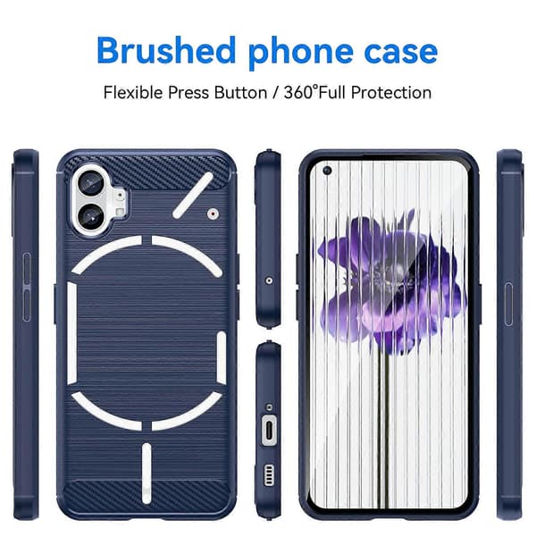 För Nothing Phone 1 Borstad Textur Kolfiber TPU Telefonfodral Blue