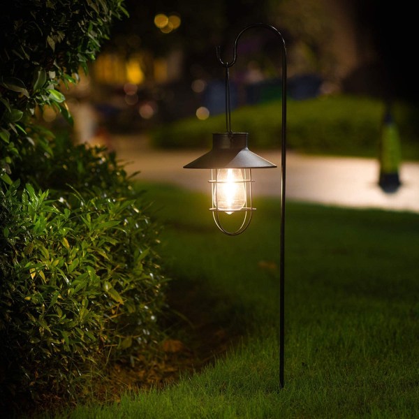 2 Pack Hängande Solar Lights med Shepherd Hook Metal Vattentät black