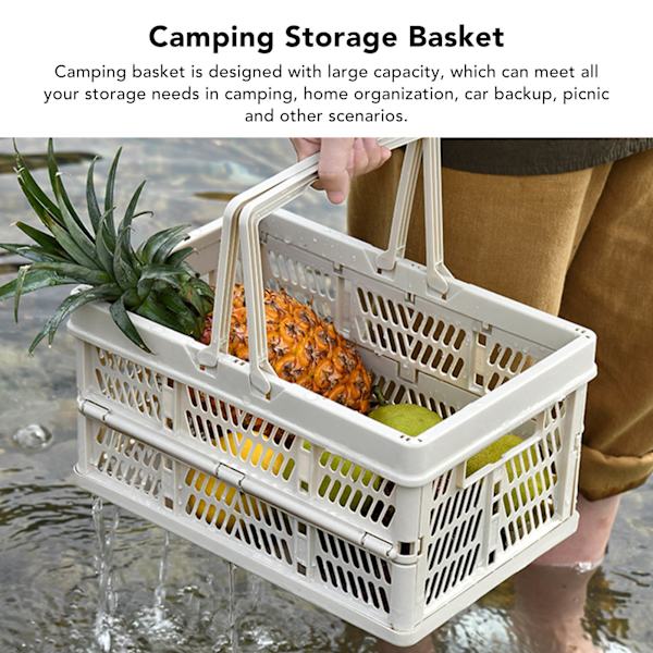 Camping Piknikkurv Sammenleggbar Stor kapasitet Multifunksjon Håndholdt Campingoppbevaringskurv Campingoppbevaringsboks Grå Hvit M