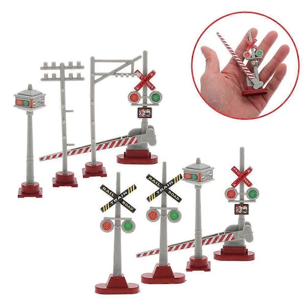 2 sæt trafiklygtemodel: Præcisionsmodel togstation sandbords tilbehør - Trafiksignaler skilte og lys jernbaneoverskæring legetøj 10.50X3.50X1.50CM