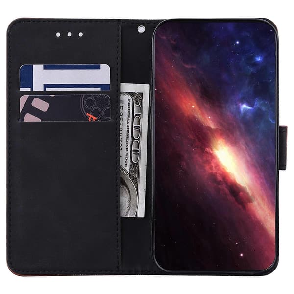 (Ny) För Tecno Pop 4 Geometriskt präglat läderfodral Black