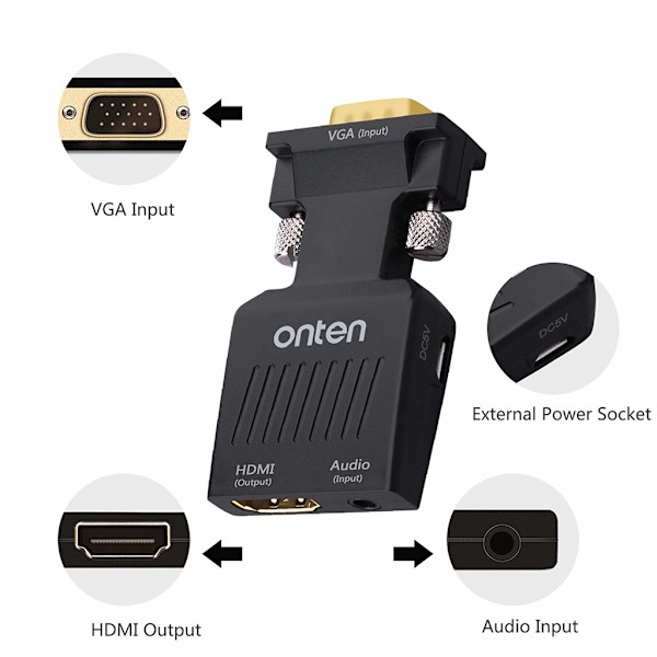 VGA til HDMI-kompatibel adapter