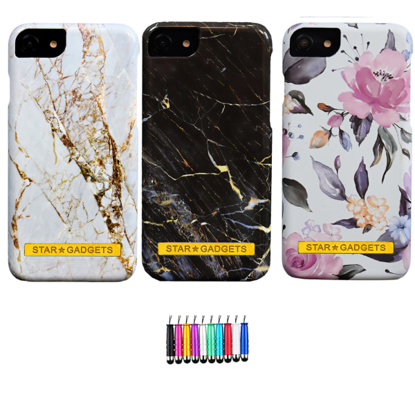 iPhone 6 / 6S - Cover Protection Blomster / Marmor Vit