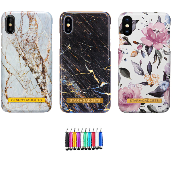 iPhone X/Xs - Cover Protection Flowers / Marmor Rosa